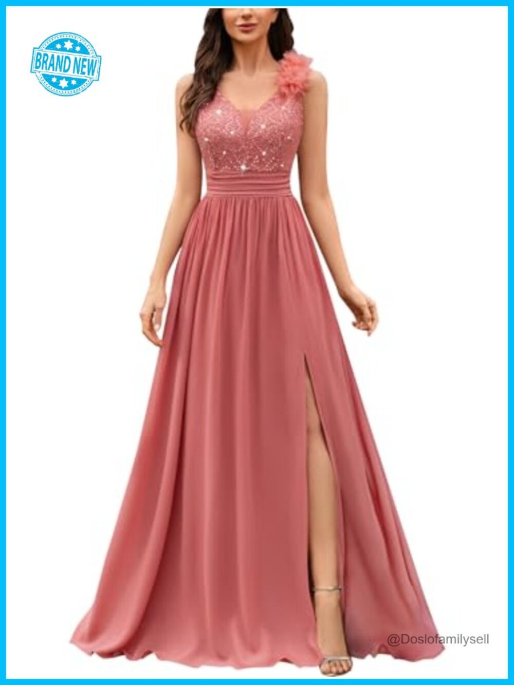 Sequin Lace V-Neck Sleeveless A-Line Formal Maxi Dress